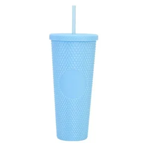 Wonisi Vaso de plástico Durian tachonado de 24 oz con pajita y tapa